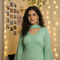 Festive Embroidered Co-Ord Set with Flared Sleeves