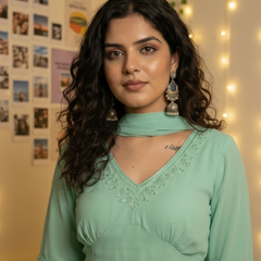 Festive Embroidered Co-Ord Set with Flared Sleeves