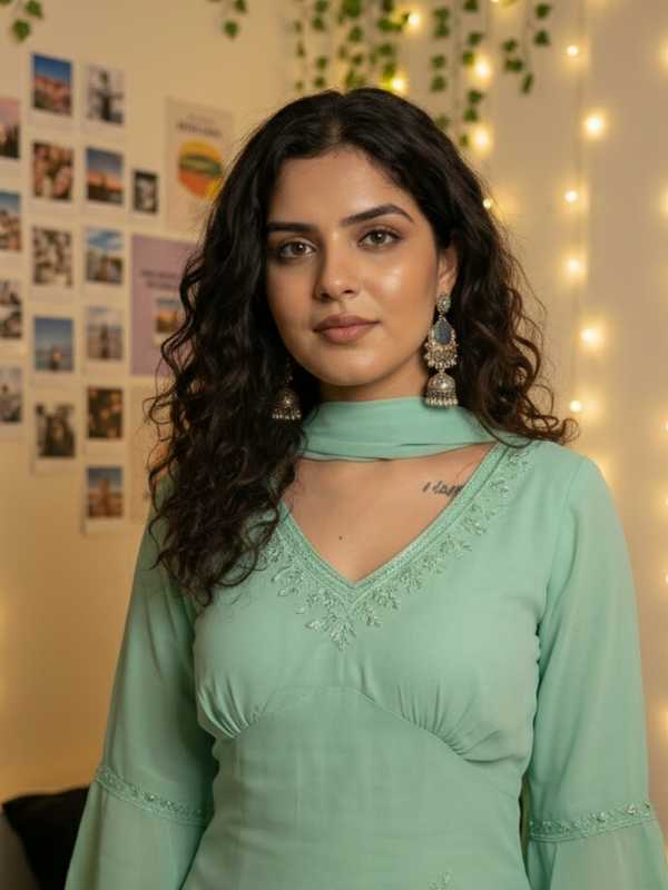 Festive Embroidered Co-Ord Set with Flared Sleeves