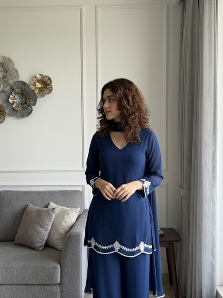 Royal Blue Embroidered Festive Co-Ord Set