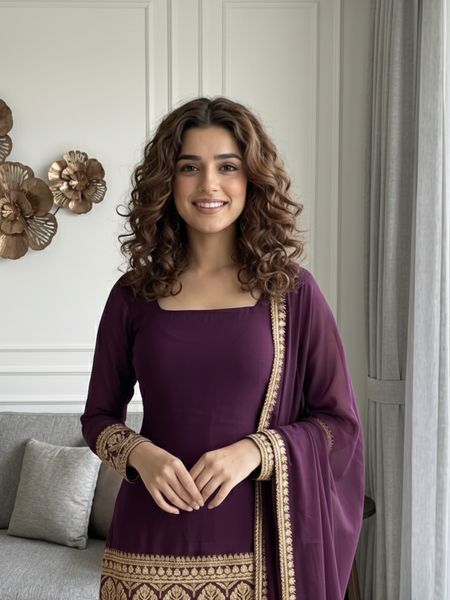 Amethyst Plum Embroidered Suit Set