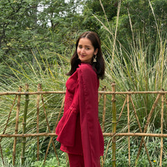 Maroon Embroidered Co-Ord Set with Flared Sleeves