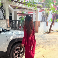 Maroon Embroidered Co-Ord Set with Flared Sleeves