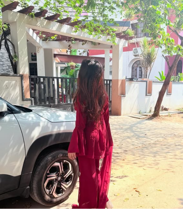 Maroon Embroidered Co-Ord Set with Flared Sleeves