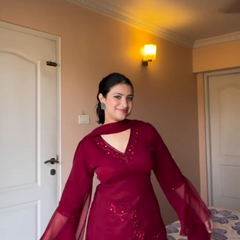 Maroon Embroidered Co-Ord Set with Flared Sleeves
