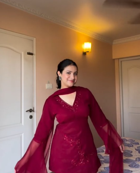 Maroon Embroidered Co-Ord Set with Flared Sleeves