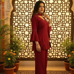 Festive Embroidered Co-Ord Set with Flared Sleeves