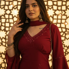 Festive Embroidered Co-Ord Set with Flared Sleeves