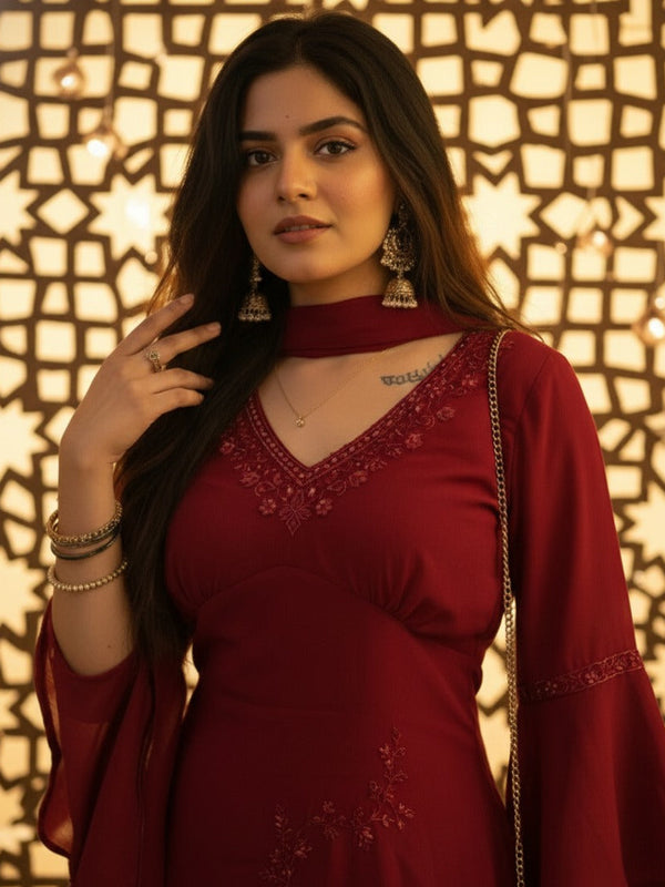 Festive Embroidered Co-Ord Set with Flared Sleeves