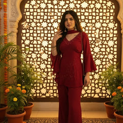 Festive Embroidered Co-Ord Set with Flared Sleeves