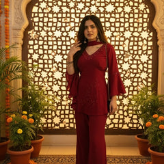 Festive Embroidered Co-Ord Set with Flared Sleeves