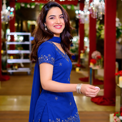 Royal Blue Embroidered Georgette Sharara Suit Set with Dupatta