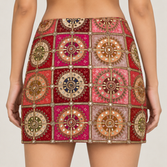 Crepe Embroidered Mirror Work Mini Skirt