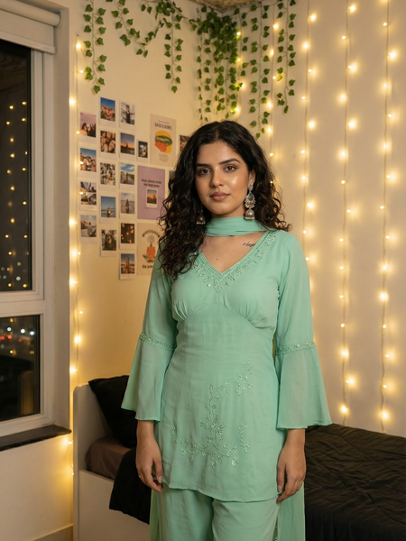 Mint Aura Embroidered Coord Set