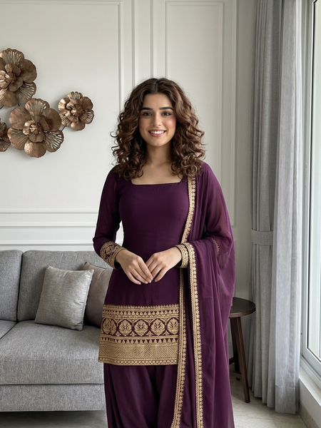 Amethyst Plum Embroidered Suit Set