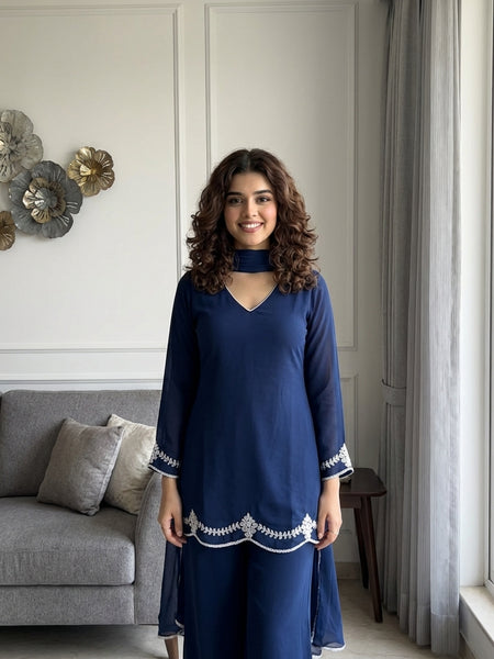 Royal Blue Embroidered Festive Co-Ord Set