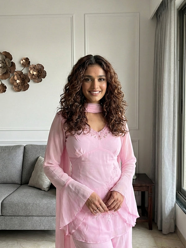 Embroidered Co-Ord Set with Flared Sleeves