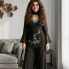 Embroidered Co-Ord Set with Flared Sleeves