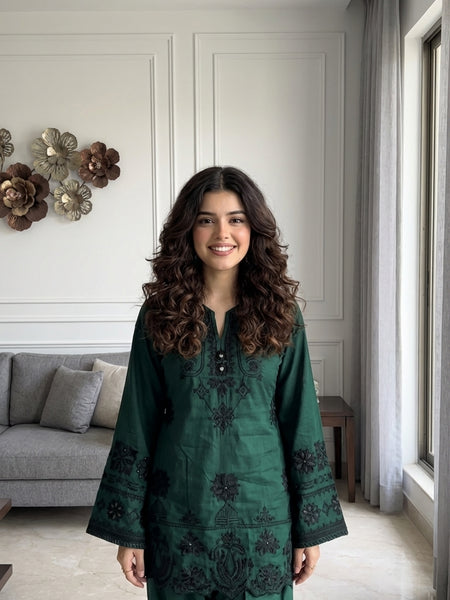 Emerald Green Embroidered Kurta Set