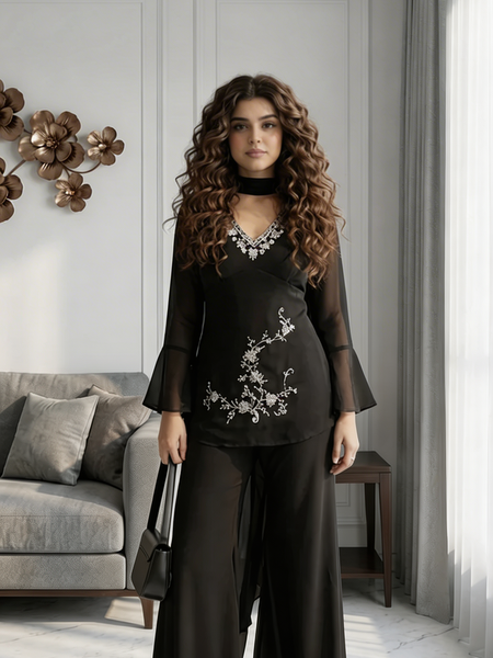 Midnight Black Embroidered Kurta Set