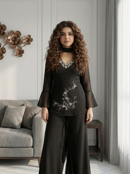 Midnight Black Embroidered Kurta Set