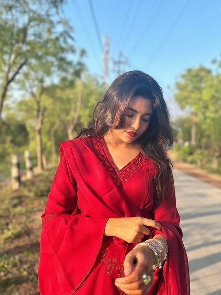 Maroon Embroidered Co-Ord Set with Flared Sleeves